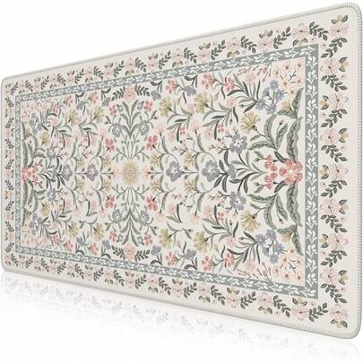 Desk Matt For Desktop, Cute Desk Pad Mat, XXL Large Mouse Pad, Anti-Slip Big Mousepad With Stitched Edges, Keyboard Pad For Computer(Gray Floral) 8YP2