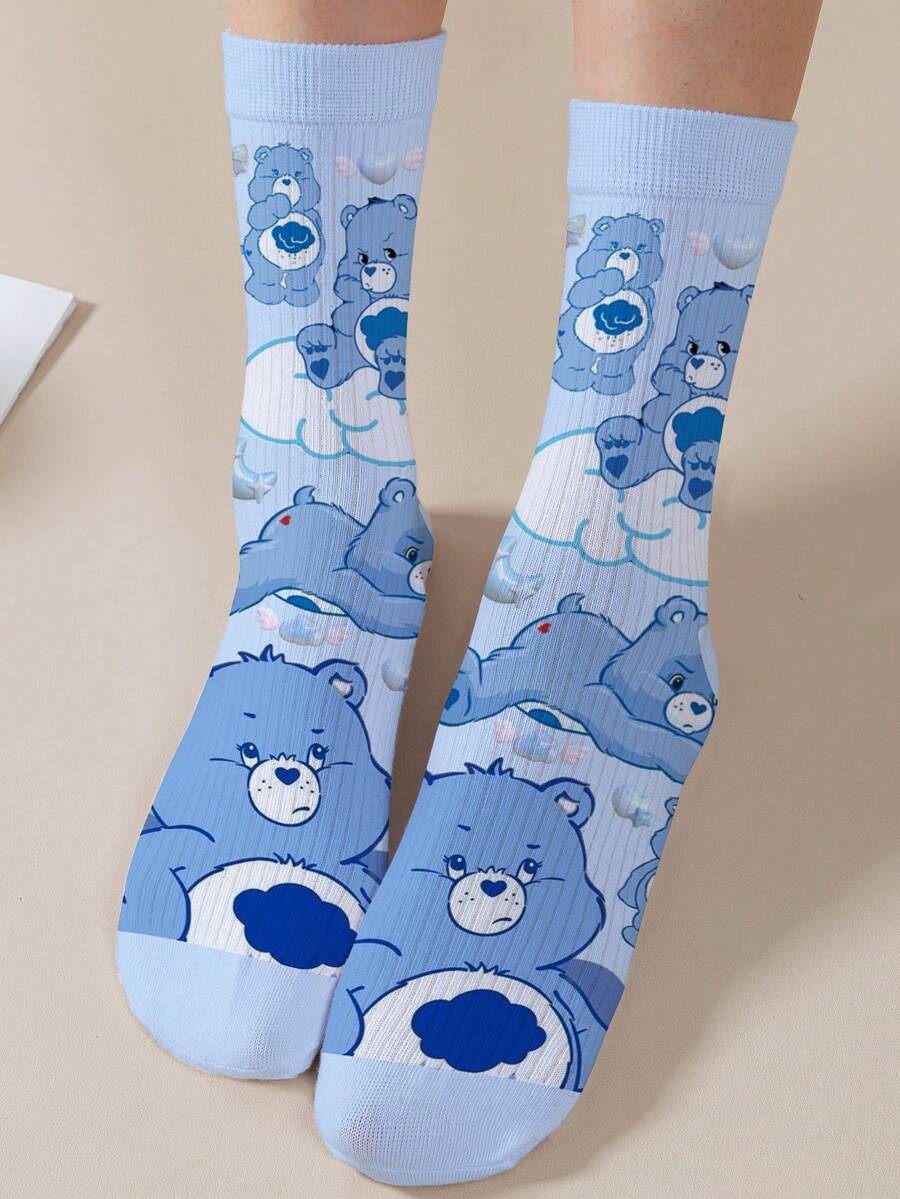 CARE BEARS 1双爱心熊女士个性化袜子，360度数码印花，图案包括可爱的快乐熊、许愿熊、爱心熊、天使熊、生气熊等，时尚简约，适合日常穿着及毕业/生日礼物。 - 彩色 - 查看 1