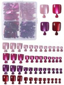 96Pcs(4Mixed )Y2K Square Glossy Aesthetic Blood-Red Crystal Cat Eye Acrylic Press On Toenails Short Square Perfect Fit False Nails Set, Hot Red Cat Eye Nails For Woman & Girl Daily Wear Rave Party Use Nail Supplies Nails - Nhiều màu - Xem 5