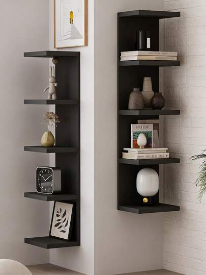 Floating Wall Storage Shelf - Innovative Cylindrical Design, Space-Saving Modern Storage Unit, Quality Assured, Easy Installation Without Metal Pipes, Suitable For Bedroom And Living Room - Wall-Mounted Practical Storage Shelf For Organizing Books, Plants And Decor, Modern Design, Durable Plastic Material, Multi-Tier Storage, Compact Space Solution, Black