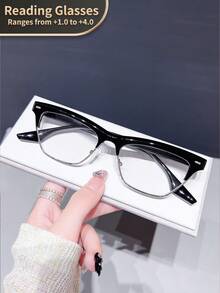 1pc Cat Eye Style Vintage Reading Glasses For Women, Clear Lens Magnifying Computer Readers, Strength +1.0 To +4.0 - Transparent - View 18