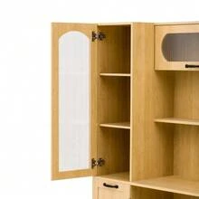 Tall Sideboard With Adjustable Shelves And Drawers, Kitchen Cabinet With Removable Shelves And Fluted Glass, Ideal For Dining Room, Living Room And Kitchen (White) - Natural Color - View 9