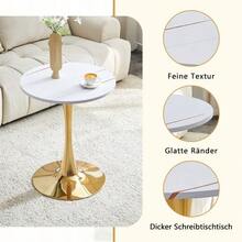 Round 60cm Side Table / Small Dining Table Made Of MDF: Tabletop With High-Quality Thermoforming Technology, White Grain Look, Golden Support Leg – Perfect For European Living Spaces. - 金色 - 查看 6