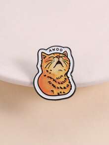 1枚可爱橘色虎斑猫AWOO卡通珐琅胸针，趣味俏皮猫咪胸针，可作背包或翻领徽章，动物饰品，送给朋友的礼物 - 橘色 - 查看 6