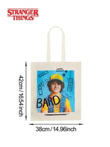 Netflix 1pc Stranger Things Dustin Henderson Graphic Print Canvas Tote Bag Casual Shopper Bag - Multicolor - View 4