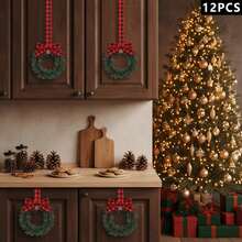 Christmas Kitchen Cabinet Wreath Hanging Mini Wreath With Ribbon Bows And Berries For Wall Front Door Party Decorations - E - View 3