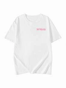 T-shirt a maniche corte in stile retrò americano con stampa a righe, morbida e dalla vestibilità ampia, perfetta per il brunch del domenica da donna, un capo energico e comodo per incontri del fine settimana, caffè e uscite in città. - Bianco - Visualizzare 3