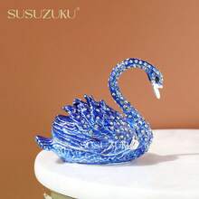SUSUZUKU 1pc European Style Rhinestone Enamel Painted Swan Jewelry Box, Ring Box, High-End Vanity Bedroom Decor Storage Box, Jewelry Box, Birthday Gift, Exquisite Home Decor Storage Accessory - Swan - View 6