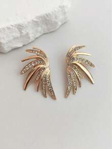 1 par de pendientes colgantes de metal con alas de mariposa geométricas doradas y rhinestones, con múltiples estilos disponibles incluyendo floral, en forma de abanico, lágrima, fuegos artificiales, pluma con gema incrustada, en forma de U, estrella de mar, óvalo asimétrico con rhinestones, diseño versátil para realzar tu estilo, adecuado para uso diario y fiestas durante todo el año, elaborado para mujeres elegantes y encantadoras - Multicolor - Ver 5