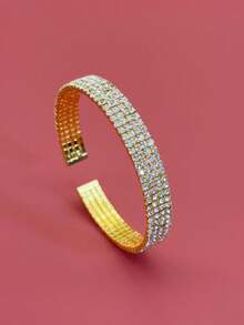 1pc Fashionable Full Rhinestone Women's Bracelet, Versatile Daily Wear, Party Accessory - Yellow Gold - View 11