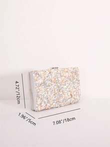 Versatile Resin Rhinestone Small Square Clutch Bag - Beige - View 6