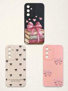 3pcs Bowknot Phone Cases, Soft TPU Full Coverage Anti-Drop Cases With Precise Cutouts, Featuring 3D Rhinestone Bowknot, Healing English Slogan, Hand-Painted Heart Pattern, Suitable For IPhone & Galaxy, Great Gift For Birthday, Holiday, Best Friends - Multicolor - View 58