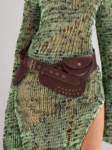 Vintage Fashion Brown Rivet Waist Bag, Unique Design Waist Bag, Minimalist Classic Luxury Multifunctional Crossbody Bag, Retro Personalized Daily Commute Crossbody Waist Bag, Suitable For Daily Travel, Shopping And Other Occasions - Brown - View 9