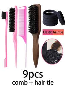 1-9 piezas Juego de peines, Cepillo de cerdas de jabalí unisex para cabello y barba, Cepillo profesional para peinado, Esencial de viaje - multicolor - Ver 3
