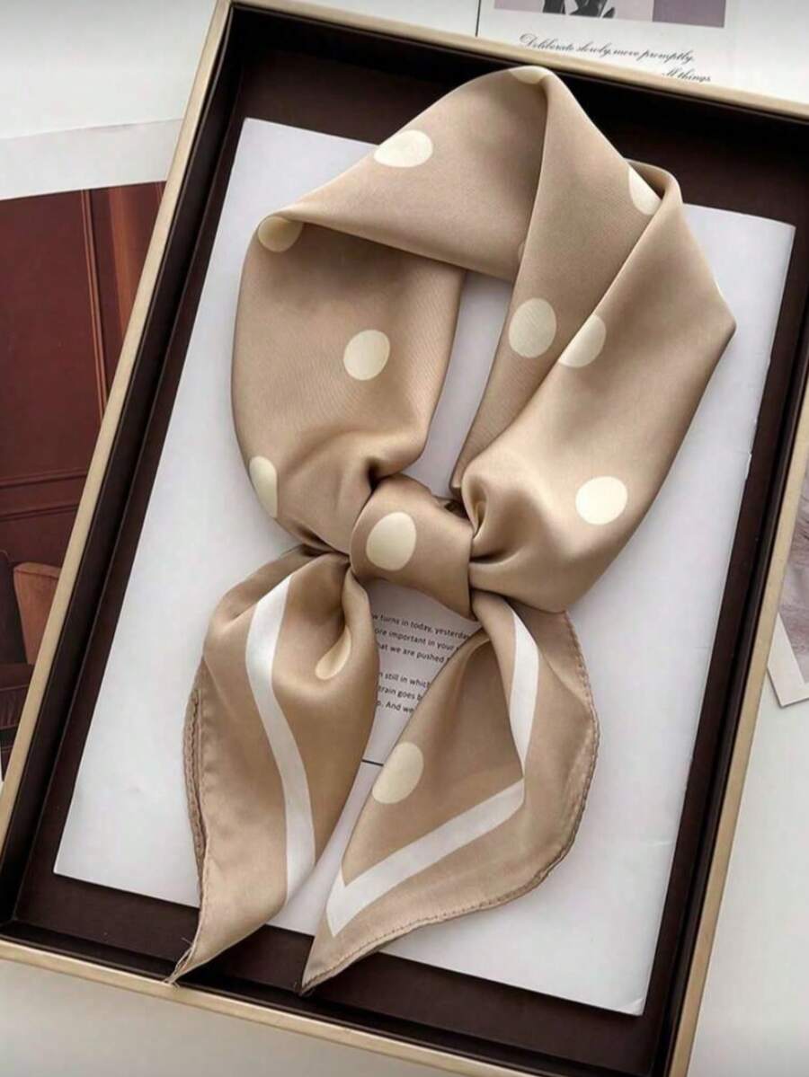 1 chiếc khăn lụa vuông, băng đô satin in họa tiết dành cho nữ, khăn trùm đầu, khăn quàng cổ thời trang cho nữ, khăn choàng, khăn choàng cổ, khăn trùm đầu, phụ kiện váy áo - Chấm bi kaki - Xem 1