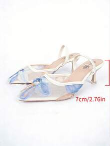 Women's Fashionable Summer Elegant Breathable Mesh High Heel Slingback Sandals With Ankle Strap, Suitable For Daily Commute, Dates, Weddings - Blue - View 8