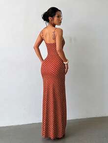 Vestido de satén con estampado de lunares de línea A elegante y romántico, adecuado para el Día de San Valentín, vacaciones en la playa, fiestas y otras ocasiones, boda - Rojo - Ver 8