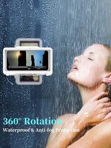 Giá đỡ điện thoại xoay 360° chống nước dùng trong nhà tắm - Vỏ chống sương mù cho màn hình cảm ứng độ nhạy cao, gắn tường không cần khoan, phù hợp với điện thoại thông minh từ 4"-7". - màu đen - Xem 10