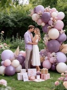 101/202个紫色、沙白色和香槟金色乳胶气球套装，适用于生日派对、周年纪念、毕业典礼、新娘送礼会、情人节、新年、开业典礼、家居装饰、气球装饰、派对装饰、摄影道具和静物装饰 - 淡紫色 - 查看 8