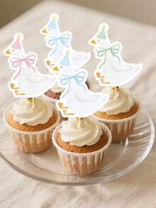 10/20 unidades de toppers de cupcake com desenho de ganso engraçado, decoração de bolo de aniversário faça você mesmo, decoração de festa com tema de ganso, artigos para festa de aniversário e chá de bebê para meninas e meninos (rosa/azul/verde opcional) - Multicolorido - Ver 6