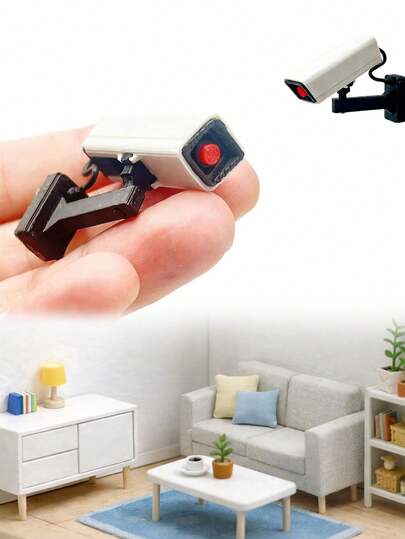 1个微型逼真监控摄像头模型，适用于娃娃屋，模拟监控摄像头微景观装饰，可用于房间装饰、娃娃屋、模型制作和场景搭建，非电动塑料仿真监控摄像头，适用于场景制作、手工艺品、摄影。