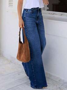 Women's Loose Straight Leg Jeans With Pockets, Casual Washed Denim Pants, Suitable For Summer Wear And Also A Must-Have Item For Halloween Spring - màu đen - Xem 1