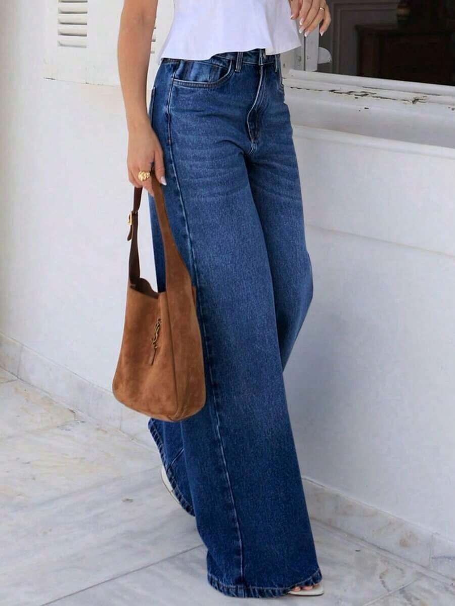 Women's Loose Straight Leg Jeans With Pockets, Casual Washed Denim Pants, Suitable For Summer Wear And Also A Must-Have Item For Halloween Spring - màu đen - Xem 1