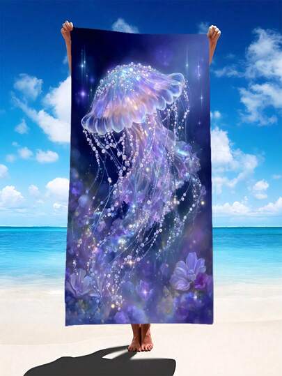 1条夏季特大号梦幻紫色珍珠水母花卉沙滩巾，多种尺寸可选，速干、柔软、便携、时尚、防沙、超强吸水超细纤维（波西米亚风、热带风、复古风、趣味风、瑜伽风、野餐风、防紫外线）；适合海滩、泳池和户外活动，旅行必备，露营、瑜伽、健身房、运动、游泳，男女通用。