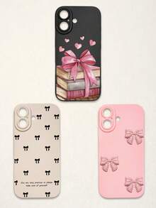 3pcs Bowknot Phone Cases, Soft TPU Full Coverage Anti-Drop Cases With Precise Cutouts, Featuring 3D Rhinestone Bowknot, Healing English Slogan, Hand-Painted Heart Pattern, Suitable For IPhone & Galaxy, Great Gift For Birthday, Holiday, Best Friends - Multicolor - View 37