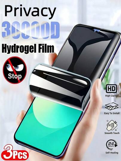 Bộ 3 miếng dán màn hình chống nhìn trộm bằng gel hydrogel, chống nổ và chống trầy xước, bảo vệ riêng tư khi sử dụng tại văn phòng/tàu điện ngầm, tương thích với Samsung Galaxy S26 S25 S24 Ultra A57 A56 A55 A37 A36 A35 A17 A06 A07/Tương thích với 15T 14T Poco X6 M6 Note 13 14 12 4g 5g. Miếng dán bảo vệ tự động sửa chữa trầy xước, màng mềm, không hỗ trợ nhận diện vân tay. [Không phải kính cường lực]