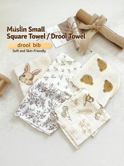 3/4/5pcs Baby Bibs, Soft Newborn Burp Cloths, Children's Small Handkerchiefs For Wiping Face And Absorbing Water, All-Season Infant Drool Bibs, Baby Face Towels, Newborn Gift