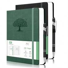 2 Pack Notebook Journal for Work Leather Journal 100GSM Lined Paper Hardcover Notebooks for Office School Supplies Green and Black - NegroVerde - Ver 8