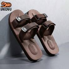 1 Pair Solid Color Casual Outdoor Beach TPR (Thermoplastic Rubber) Letter Decor Beach Vacation Home Slippers, Summer - Brown - View 11