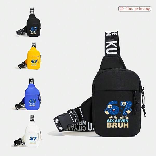 Bolso bandolera con diseño de números animados de 6 y 7 para adolescentes | Diseño de números animados genial | Bolso bandolera ligero | Para la escuela/viajes diarios/ropa de calle | Multicolor resistente