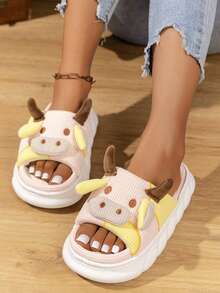 Women's Cute Cartoon Milk Cow Home Slippers Four Seasons Indoor Home Sandals Cotton Couple Linen Slippers Funny Shoes For Christmas And Valentine's Day Gifts For Lover - Hồng - Xem 5