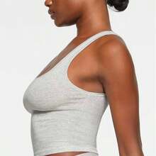 SKIMS Cotton Rib Tank | Ribbed Jersey Vest, Body-Hugging Stretch Cotton Cami For Everyday Lounge & Layering - Light Heather Grey - View 3