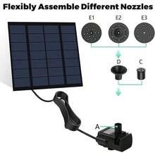 Honche Solar Fountain Pump Kit With Separate Solar Panel, 1.8 W Upgraded Solar Water Pump With 3 M Long Cable & 4 Nozzles Solar Water Fountain For Bird Bath, Outdoor Pond, Patio Garden No Power Storage - 黑色 - 查看 9