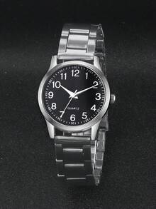 1 pieza Reloj de cuarzo casual con esfera redonda y correa de aleación de plata para niños, adecuado para la vida diaria - Plateado - Ver 3