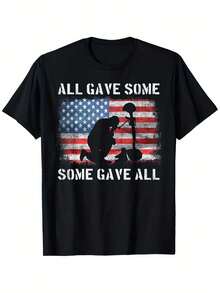 Men's "All Gave Some Some Gave All" Veteran T-Shirt – Distressed USA Flag & Fallen Soldier Graphic Crew Neck Tee, Patriotic Military Casual Top - màu đen - Xem 6