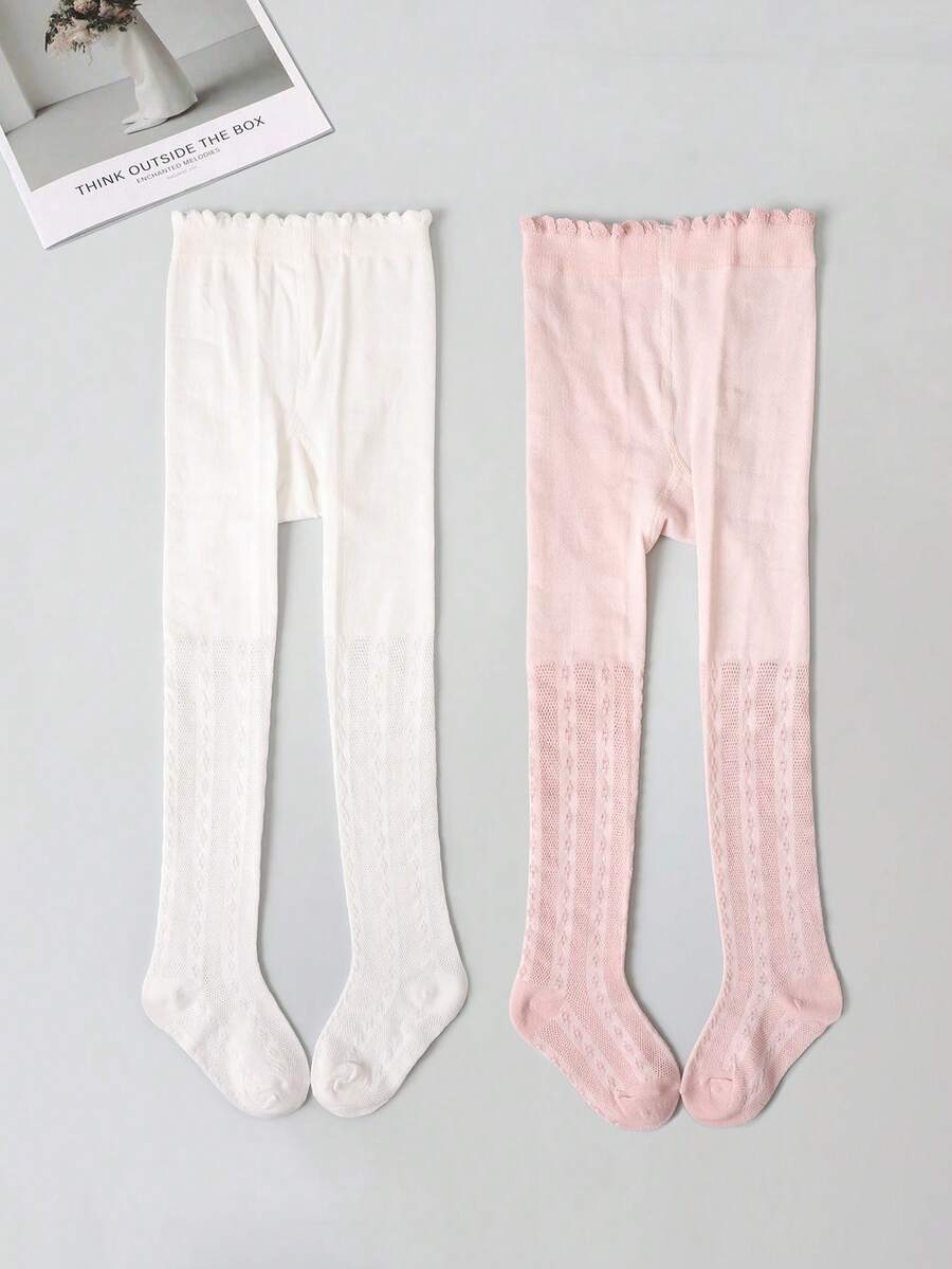 2 chiếc quần legging lưới tối giản màu trắng và hồng dành cho bé gái, kiểu dáng thời trang và đa năng, phù hợp cho bé gái mặc hàng ngày vào mùa xuân và mùa hè. - Nhiều màu - Xem 1