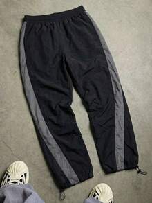 男士休闲抽绳九分裤，时尚百搭，适合日常通勤，春夏款 - 黑色 - 查看 2