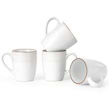 Juego de 4 tazas de café de 14 oz, duraderas y elegantes, con textura delicada - Patrón floral blanco - Ver 8