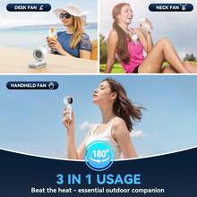 Ventilador portátil de mano con turbo, 5 velocidades, funcionamiento a batería, hasta 12 horas de uso, ventilador de mano 3 en 1 con tecnología de turbo de aire para enfriamiento, para actividades al aire libre, viajes, playa - Blanco - Ver 4