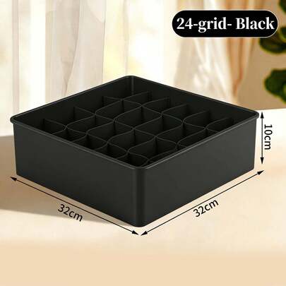 Bộ 1/2 hộp chia ngăn đựng tất, đồ lót, hộp đựng đồ trong tủ quần áo 24 ngăn, hộp đựng tất để cất giữ tất, khăn tay, cà vạt, thắt lưng (Màu đen)