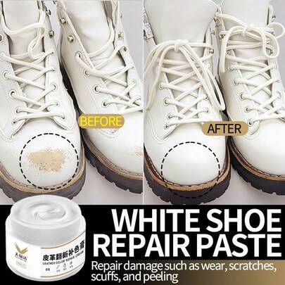 White Shoe, Sneaker, White Leather Shoe Repair Cream, Repairs White Edges, Repairs Damaged Leather, Excellent For Restoring Discoloration!