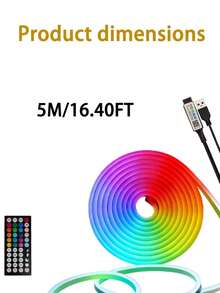 1m/2m/3 Meters/4m/5m Neon LED Light Strip With Music Sync Function, Waterproof Flexible Light Rope With Bluetooth Remote Control, Suitable For Bar, Bedroom, Kitchen, Living Room, Game Room, Outdoor Decoration, Also Applicable For Birthday Party, Camping, Halloween, Christmas Decoration, Bedroom Atmosphere Lighting, TV Background, Makeup Mirror, Bathroom Cabinet - Multi-color light - View 13