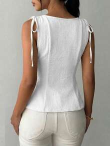 1 pieza Blusa de punto con volantes en el bajo, Uso casual de verano en color rosa - Blanco 2 - Ver 3