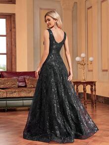 Đầm dạ hội cao cấp dành cho nữ cỡ lớn hiệu BluePlum, cổ chữ V, dáng chữ A, thêu sequin, phối nhiều lớp, thích hợp cho tiệc cocktail, đám cưới, kỷ niệm, gia đình, các dịp lễ trang trọng, tiệc cô dâu, sinh nhật, sinh nhật, tiệc sang trọng cho mẹ cô dâu (đính kèm nhiều chi tiết) màu đen mùa xuân - màu đen - Xem 8