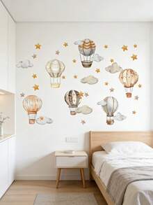 1 Set (4 Sheets ) Hot Air Balloon, Cloud, And Star Wall Stickers Removable, Waterproof, PVC Material - Suitable For Living Room, Bedroom, Teenager Dormitory, Self-Adhesive Removable Wall Sticker, And Home Wall Decoration - 2030QT33 - View 4