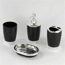 TAIMASI 4/6/7PCS Luxury Bathroom Accessory Set – Modern Design With Trash Can, Toilet Brush, Soap Dispenser, Soap Dish, Rinse Cup & Toothbrush Holder – Space-Saving And Easy To Clean, Fathers Day Gift - Black - View 10